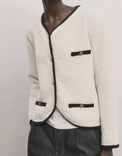 MASSIMO DUTTI, Cardigan, Strickjacke, Strickblazer, M 38,40, Beige, SchwarzNeu - Bild 9 von 11