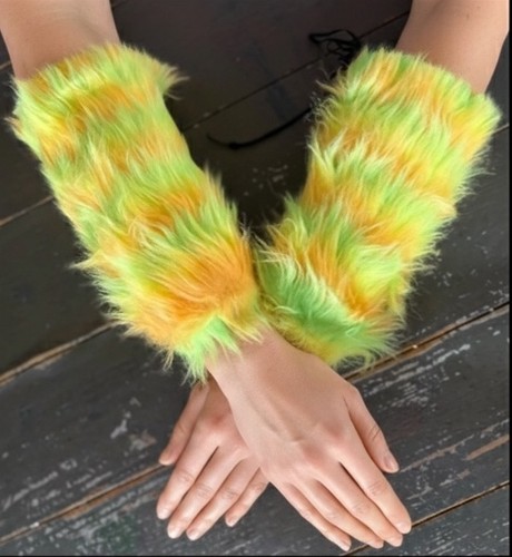 Neon Fuzzy Cyber Goth Rave Festival Adjustable arm Cuff Warmers OS