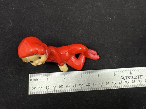 Vintage Cute Elf lounging, Red Jumpsuit, Cute Red Christmas Elf , Ceramic - Bild 6 von 6