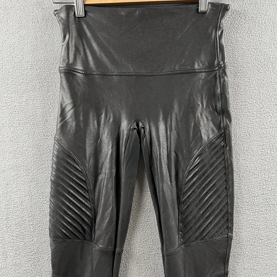 Leggings SPANX Talla Grande Negros Imitación Cuero Motociclista Moto Elásticos tiro alto Tobillo Foto 3 de 4