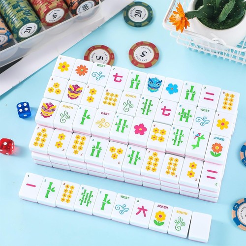 160 piezas solo mahjong americano, azulejos de mahjong de melamina rosa de 1,2 pulgadas, mano - Imagen 4 de 7