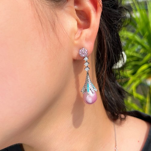 Orecchini perle zirconi placcati argento pendenti goccia perno cerchio donna gioielli - Foto 258 di 570