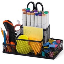 Black Mesh Desk Organizer and Pen Holder Caddy for Office and School