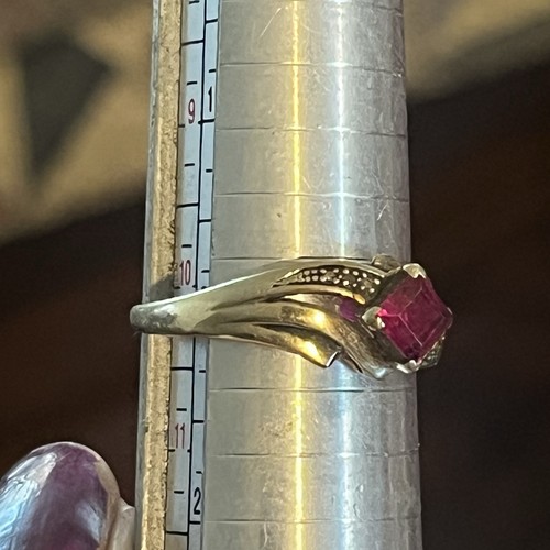 Vintage 10k massiver Gelbgold Smaragdschliff Rubin & Diamant Statement Ring 10,25 - Bild 4 von 21