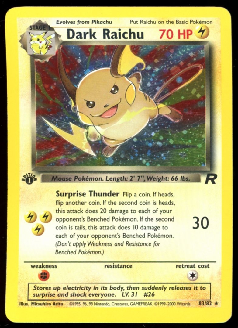 Dark Raichu 2000 Pokemon Team Rocket First Edition #83/82 Holo