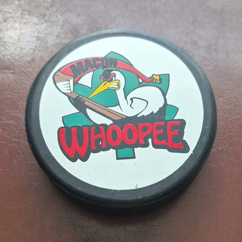 Macoun Whoopee Team Logo Ice Hockey Puck, Black Rubber Standard 6 oz