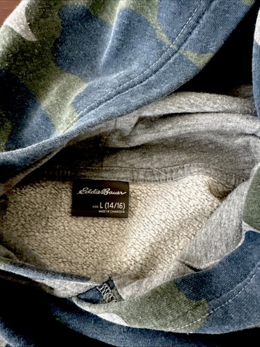 Eddie Bauer Camo Camoflauge Hoodie Boys L 14/16 Pockets Pullover Sweatshirt NWOT - Picture 5 of 5