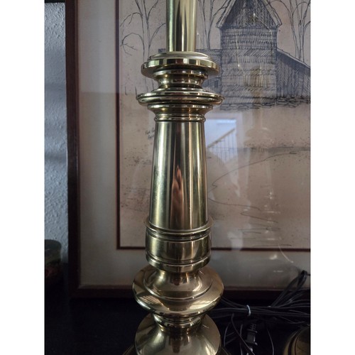 Pair of 27" Vintage Stiffel Polished Brass Table Lamps Classic Candlestick Style - Picture 7 of 10