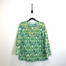 NWT Bellisima By Kim Gravel Ibiza Ikat Boutique Soutache Tunic Green Size Small