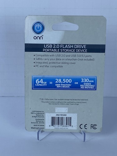 onn. Unidad Flash USB 2.0 para Tabletas y Computadoras, Capacidad 64 GB - Imagen 2 de 3