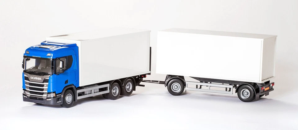 EMEK - Camion de couleur bleu avec remorque 1 + 1 essieu et hayon – SCANIA CR... - Photo 1/1