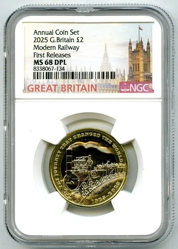 2025 2£ GREAT BRITAIN TWO POUND NGC MS68 DPL MODERN RAILWAY TRAIN FIRST RELEASE