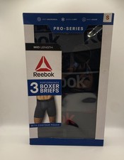 Reebok Pro-Series Mid length Performance Boxer Briefs 3 PACK Small BRAND NEW