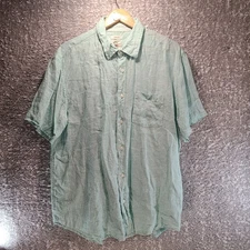Panama Jack Green Short Sleeve Button Up Shirt 100% Linen Size XL Pocket