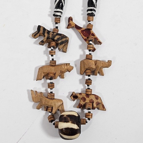 Collana ad anello singolo con perline in legno animali selvatici stile africano fatta a mano 26" - Foto 2 di 6