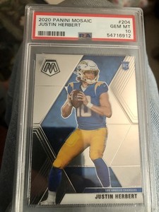 Justin Herbert 2020 Panini Mosaic #204 Rookie Card (RC) PSA 10 Chargers NFL 🔥💎