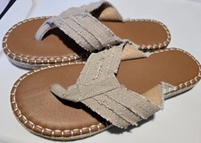 Canvas Sz 10 Womens Flat Flip-Flops Slippers Summer Beach Sandals