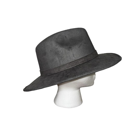Cappello Panama Fedora Tesa Media Larga La Sierra Uomo M Ecopelle Scamosciata Grigio - Foto 9 di 12