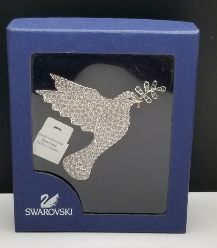 Swarovski Jewelry Holiday Christmas Dove Brooch Pin With Box - Picture 2 of 15