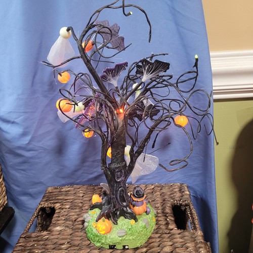 AVON Leuchtende Glasfaser 18" Halloween Baum Fledermäuse Jack o Laternen Optik Vintage 