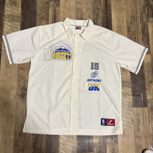 Vintage Majestic Denver Nuggets Carmelo Anthony Short Sleeve Button Up Shirt XL