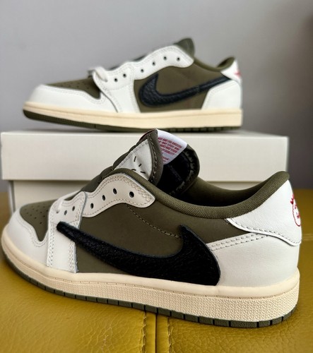 🔥Brand New Jordan 1 Low OG SP x Travis Scott (PS) Trainers Medium Olive UK 2🔥 - Picture 6 of 12