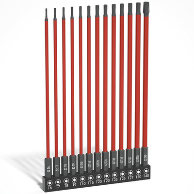 13-Piece Long Torx Bit Set, 6-Inch (150Mm), T6-T40, Magnetic S2 Steel, 1/4'' Hex 