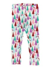 Girls White Christmas Tree Rainbow Ankle Length Leggings Stretch Pants L