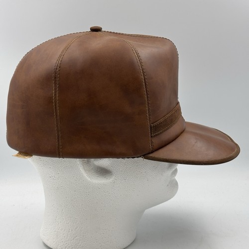 Vintage Brown Expanded Leather Baseball Style Hat Cap Made in U.S.A. X-L Men’s - Picture 3 of 14