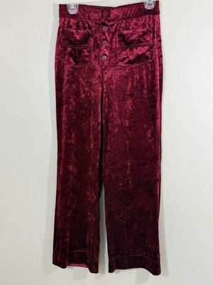 Halara Crushed Velvet Wide Leg Pants Women's S Burgundy Barbiecore Holiday Glam