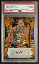 JORDAN WALSH PSA 10 2023 SELECT ROOKIE AUTO NEON ORANGE PULSAR PRIZM FOTL RC /30