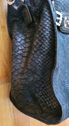 Vtg Michael Kors Black Snakeskin Python Print Hamilton Tote Bag Rare In Silver  - Bild 6 von 24