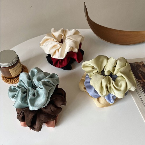 Elastic Rubber Band Silk Scrunchies Hair Band Headwear Solid Color Hair Ring - Picture 3 of 12