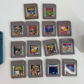 Nintendo Game Boy Color Teal Console Bundle with 13 Games and Cases