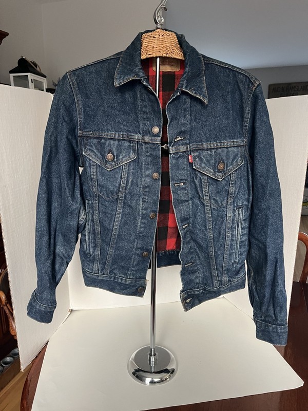 Vintage 80s Levi's Denim Jacket  Trucker Plaid Flannel Lined USA 70411