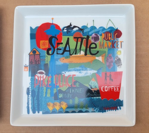 Crate & Barrel 6 Road Trip Appetizer Plates Chicago Seattle Frisco DC 5 3/4" sq - Picture 10 of 15