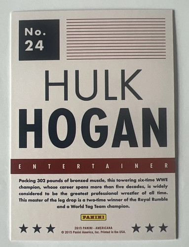 2015 Panini Americana Entertainer Hulk Hogan Card #24 WCW WWE WWF - Foto 2 di 2