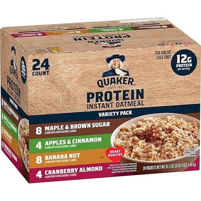 Quaker Instant Oatmeal, Protein 4 Flavor Variety Pack, 7g+ Protein 24 Count