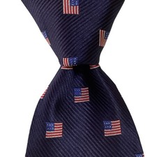 AMERICAN LIFESTYLE Men's Silk Necktie Designer FLAG STARS STRIPES Blue/Red EUC