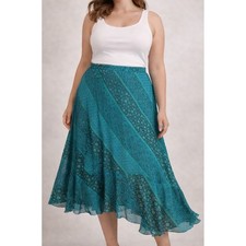 Vintage 90s Y2K Asymmetric Chiffon Midi Skirt 20W Floral Paisley Boho Cottage