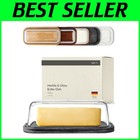 Elegant Black Marble & Glass Butter Keeper with Airtight Lid - 7.2x3.5x2.5 in