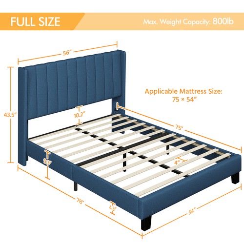 Full/Queen/King Upholstered Platform Bed Frame Tufted Headboard Gray/Blue/Beige - Picture 24 of 41