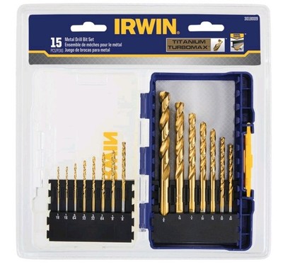 IRWIN 15 Piece Titanium TURBOMAX Metal Drill Bit Set  With Case - 3018009