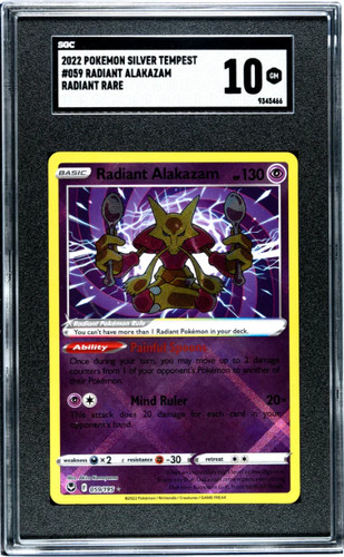 Radiant Alakazam 2022 Pokemon Silver Tempest #059 Radiant Rare SGC 10