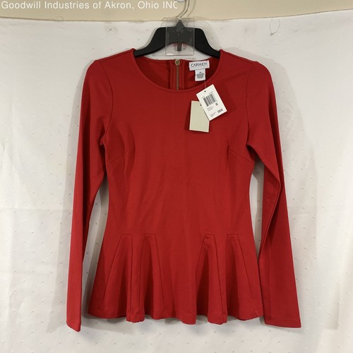NWT Carmen Marc Valvo Red Women's Peplum Top, Sz. XS - Picture 1 of 3