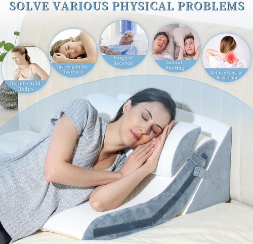 FSCGIFE Bed Wedge Pillow for Sleeping 3PCS, 20-In-1 Adjustable Memory Foam Wedge - Picture 2 of 12