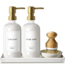 Kitchen Soap Dispenser, 16 Oz Kitchen Dish Soap Dispenser Set with Ceramic Tr...
