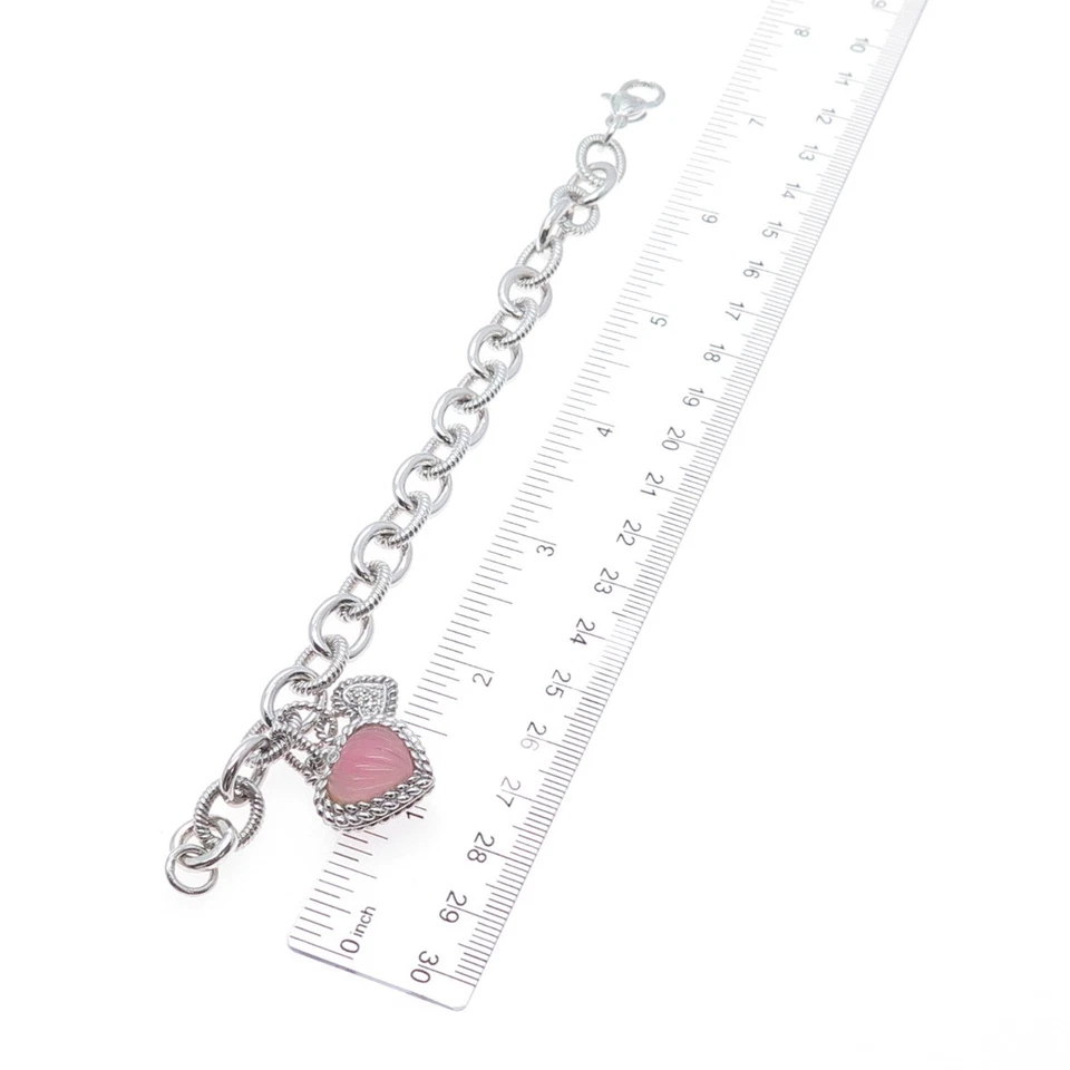 Pulsera JUDITH RIPKA Plata Esterlina Cuarzo Rosa Real y Corazón C Z Dije 6.5" Foto 2 de 4