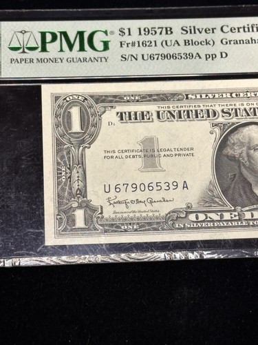 1957 B PMG 65 Gem Uncirculated EPQ $1 One Dollar Silver Certificate Note Bill - Picture 7 of 12