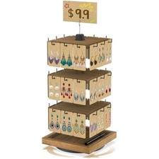 Rotating earring card display stands for vendors with 36 hooks, wood j